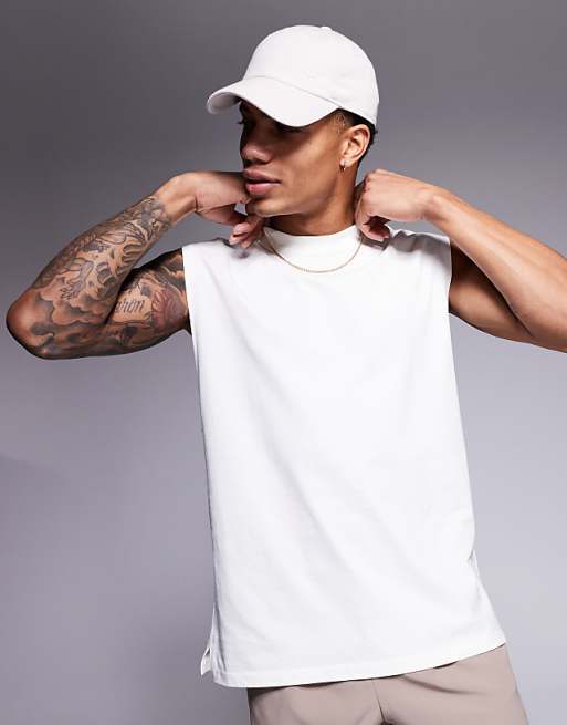 4505 Icon Cotton Oversized Pump Training Tank With Quick Dry Finish In Off White