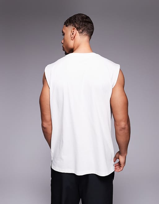 4505 Icon Cotton Oversized Pump Training Tank With Quick Dry Finish In Off White