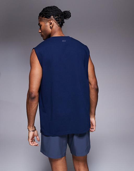 4505 Icon Cotton Oversized Pump Training Tank With Quick Dry Finish In Navy