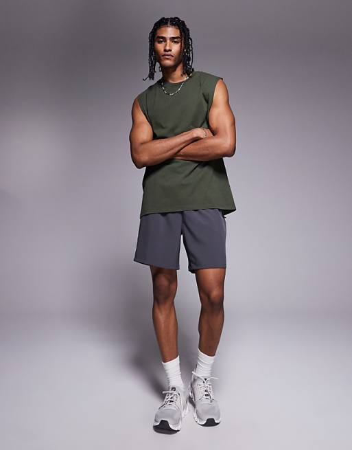 4505 Icon Cotton Oversized Pump Training Tank With Quick Dry Finish In Khaki