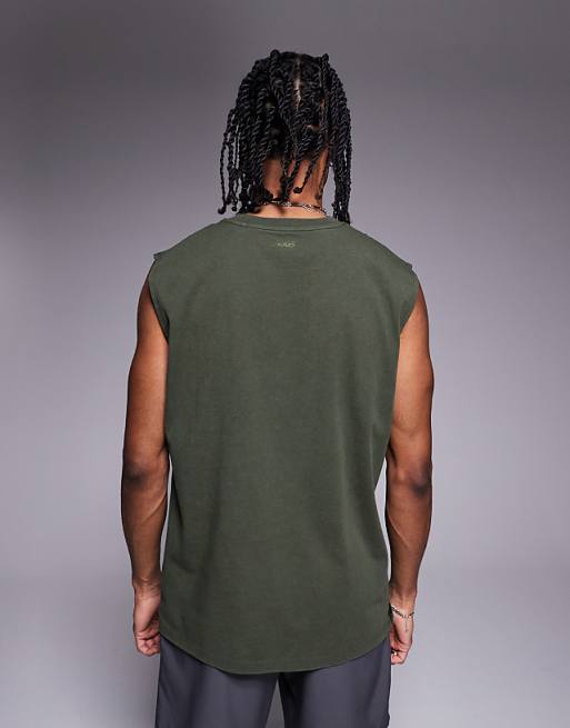 4505 Icon Cotton Oversized Pump Training Tank With Quick Dry Finish In Khaki