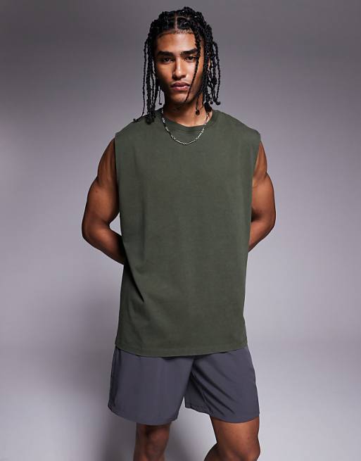 4505 Icon cotton oversized pump training tank with quick dry finish in khaki