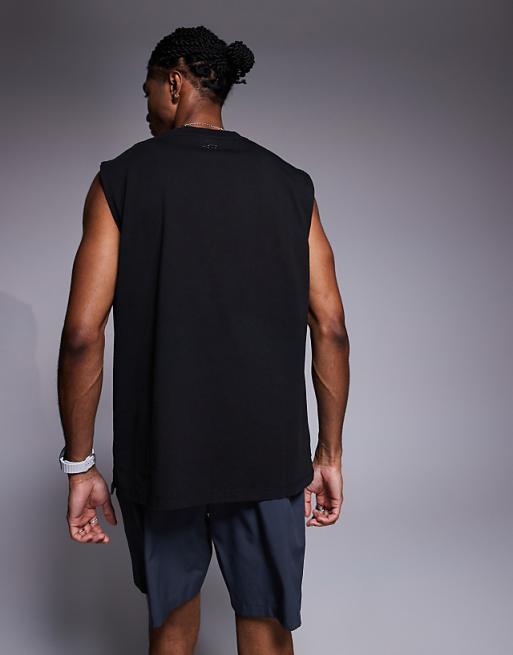 4505 Icon Cotton Oversized Pump Training Tank With Quick Dry Finish In Black