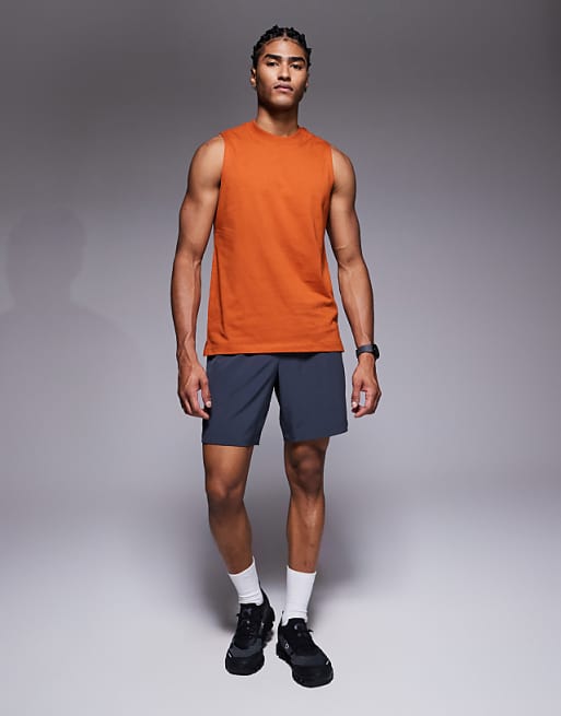 4505 Icon Drop Armhole Cotton Training Vest With Quick Dry Finish In Terracotta