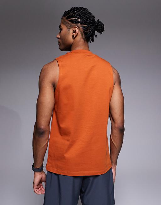 4505 Icon Drop Armhole Cotton Training Vest With Quick Dry Finish In Terracotta