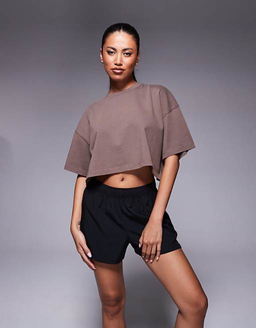 4505 Icon heavyweight cotton cropped t-shirt with quick dry finish in washed taupe
