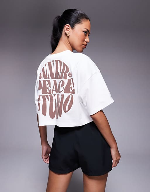 4505 Icon heavyweight cotton cropped t-shirt with back print and quick dry finish in white