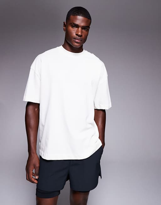 4505 Icon Heavyweight Cotton Oversized Back Print T-shirt With Quick Dry Finish In Vintage White