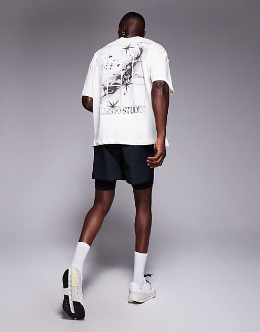 4505 Icon Heavyweight Cotton Oversized Back Print T-shirt With Quick Dry Finish In Vintage White