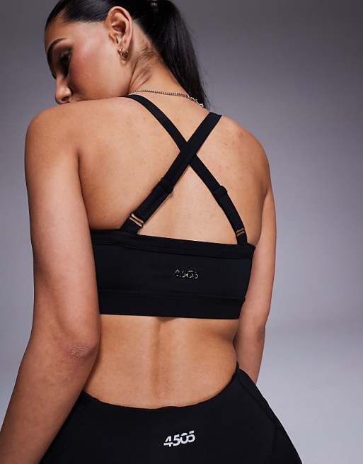 4505 Icon Medium Support Square Neck Sports Bra With Adjustable Straps In Black