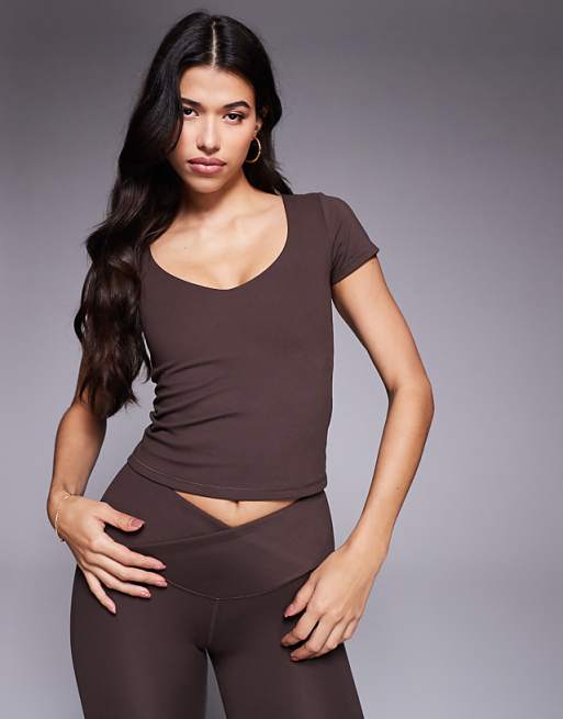 4505 Icon soft touch v neck performance baby t-shirt in plum chocolate