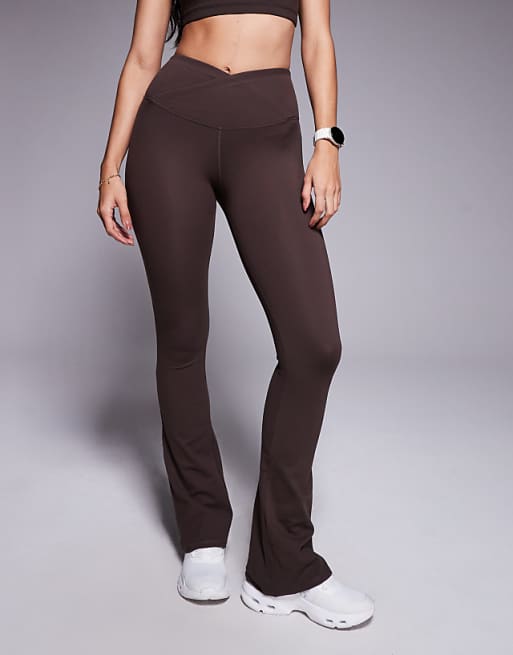 4505 Icon Soft Touch Wrap Waist Slim Kick Yoga Legging In Plum Chocolate