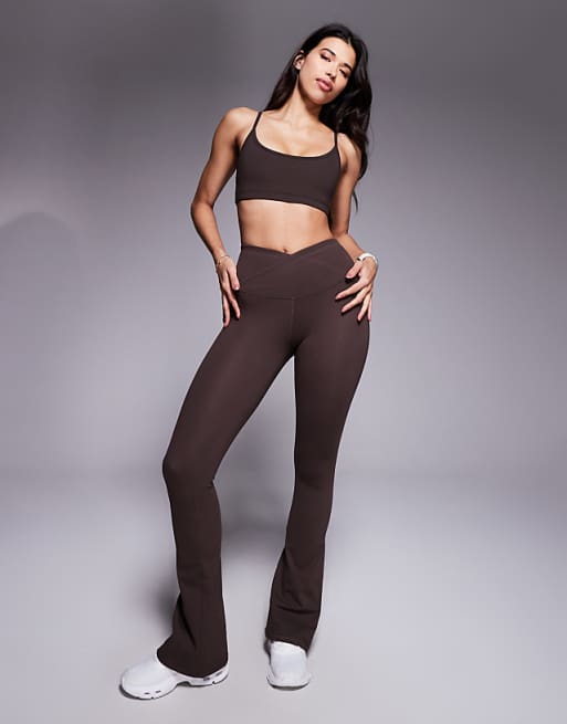 4505 Icon soft touch wrap waist slim kick yoga legging in plum chocolate
