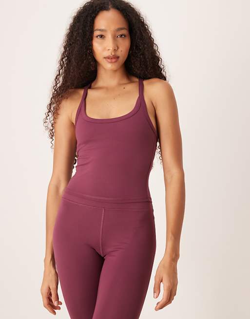 4505 Icon soft touch yoga cami with inner bra and adjustable straps in mulberry