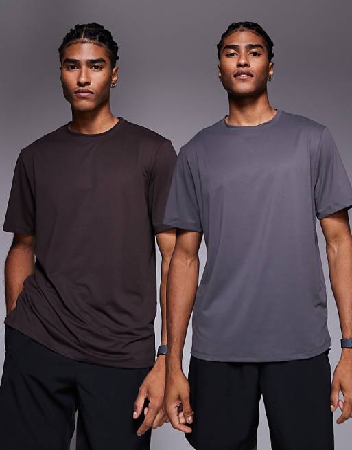 4505 Icon training t-shirt with quick dry 2 pack in coffee and graphite