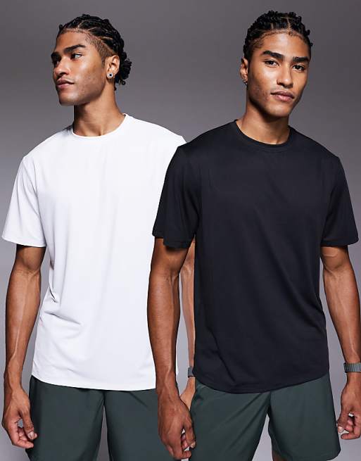 4505 Icon training t-shirt with quick dry 2 pack in black and white