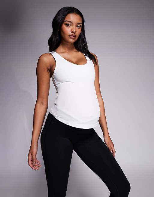 4505 Maternity soft touch rib vest with inner bra in white