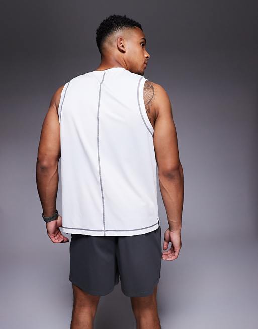 4505 Mesh Drop Armhole Vest With Contrast Seams In White