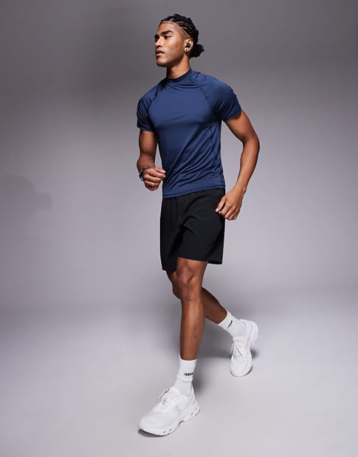 4505 Muscle Fit Seam Detail Quick Dry Training Base Layer With Mock Neck In Navy