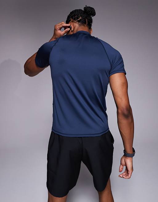 4505 Muscle Fit Seam Detail Quick Dry Training Base Layer With Mock Neck In Navy