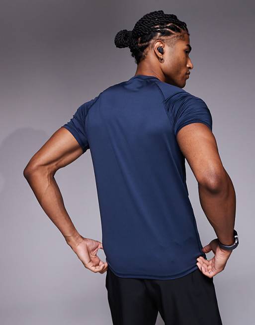 4505 Muscle Fit Seam Detail Quick Dry Training Base Layer In Navy
