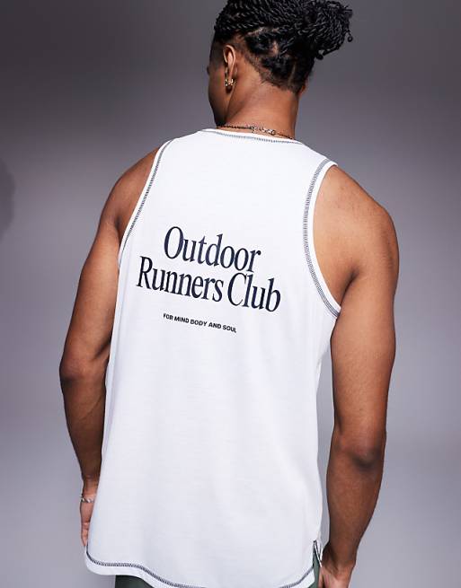4505 Outdoor Runner back graphic quick dry mesh tank in white