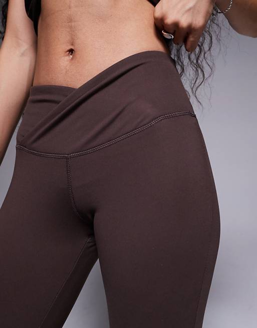 4505 Petite Icon Soft Touch Wrap Waist Slim Kick Yoga Legging In Plum Chocolate