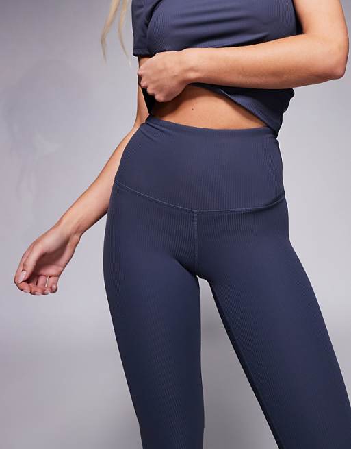 4505 Petite Soft Touch Rib High Waist Gym Legging In Blue Grey