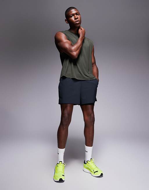 4505 Quick Dry Performance Jersey Boxy Lifting Tank In Khaki