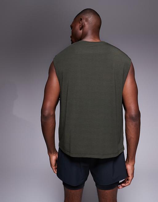 4505 Quick Dry Performance Jersey Boxy Lifting Tank In Khaki