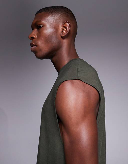 4505 Quick Dry Performance Jersey Boxy Lifting Tank In Khaki