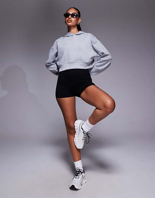 4505 Quick Dry Performance Jersey Cropped Hoodie In Grey Marl