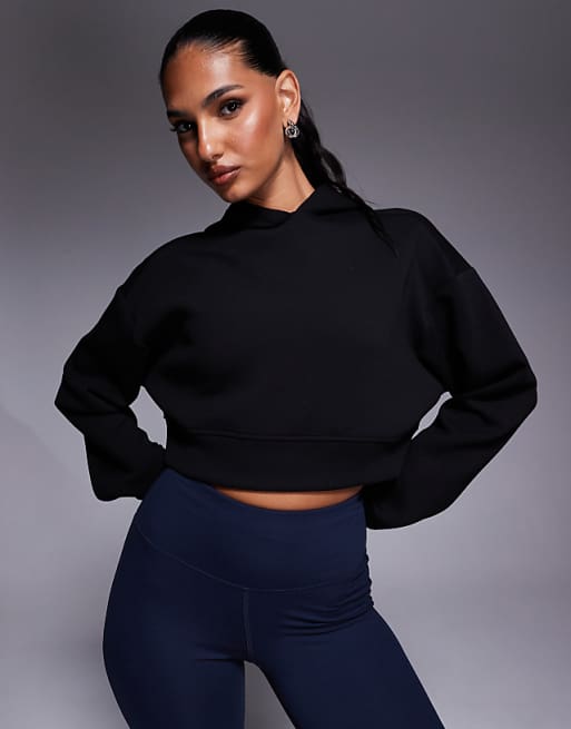 4505 quick dry performance jersey cropped hoodie in black
