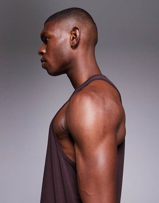 4505 Quick Dry Performance Jersey Drop Armhole Tank With Scoop Neck In Dark Burgundy
