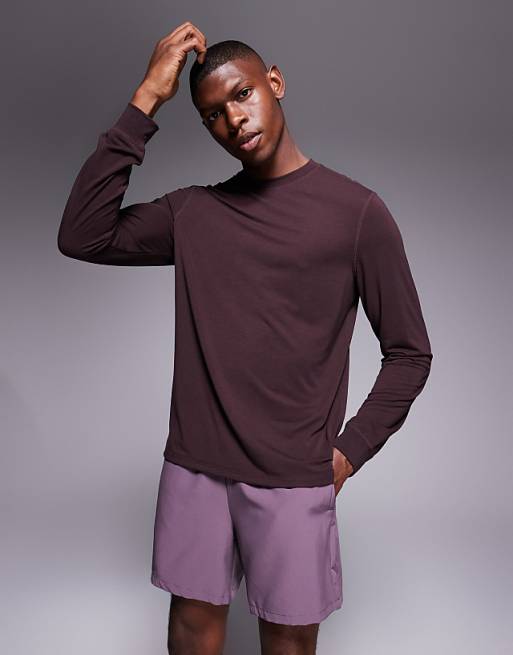 4505 quick dry performance jersey long sleeve training top in dark burgundy