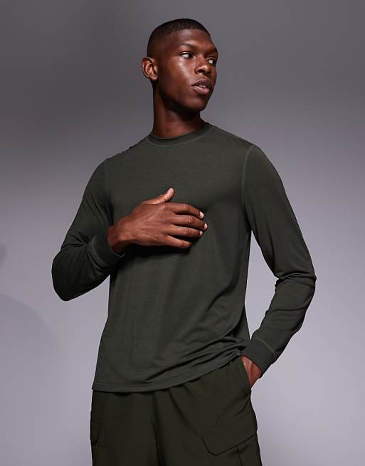 4505 quick dry performance jersey long sleeve training top in khaki