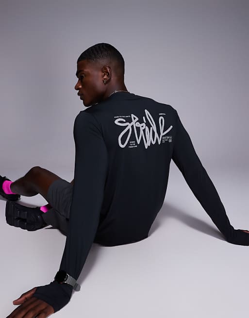 4505 quick dry performance mesh back print long sleeve in black