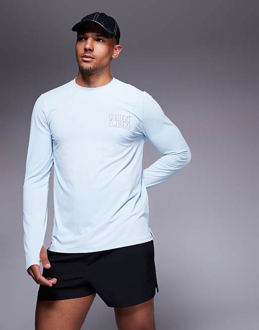4505 RUN LDN Back Print Mesh Running Long Sleeve T-shirt In Pale Blue