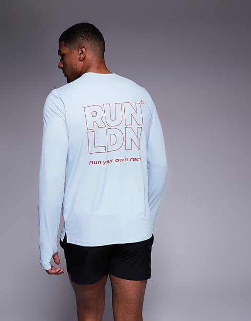 4505 RUN LDN Back Print Mesh Running Long Sleeve T-shirt In Pale Blue