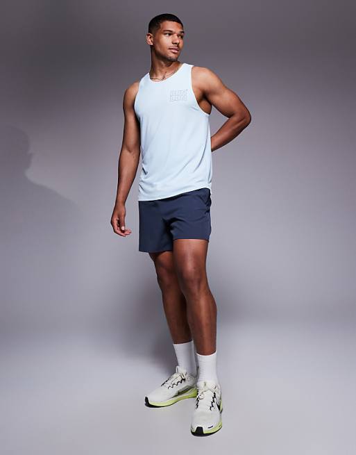 4505 RUN LDN Chest Print Mesh Running Tank In Pale Blue