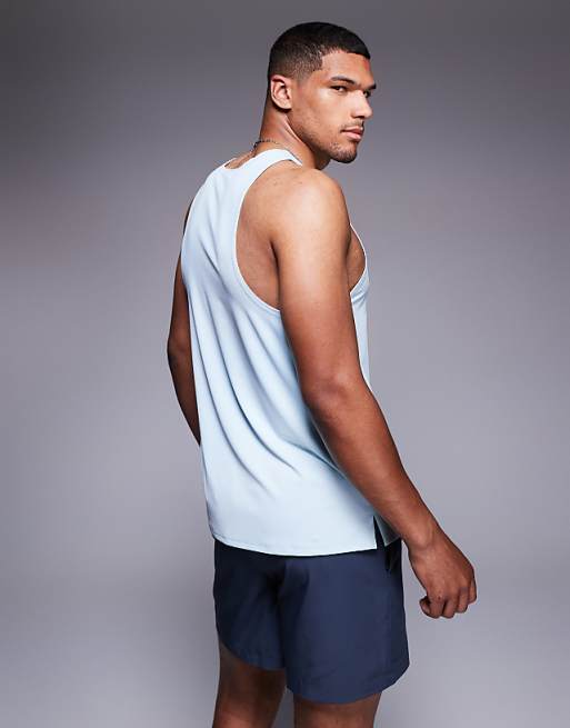 4505 RUN LDN Chest Print Mesh Running Tank In Pale Blue