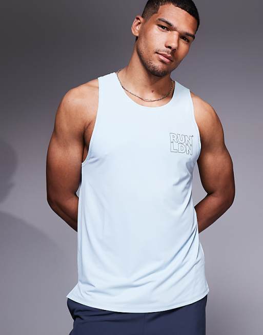 4505 RUN LDN chest print mesh running tank in pale blue