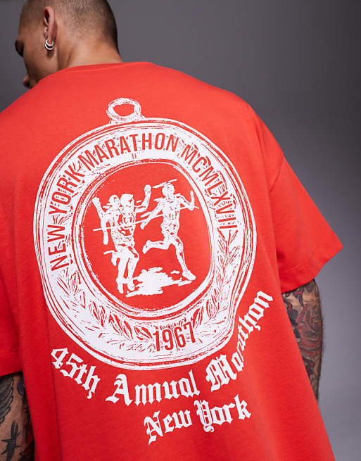 4505 Running Back Print Oversized Cotton T-shirt With Quick Dry Finish In Cherry