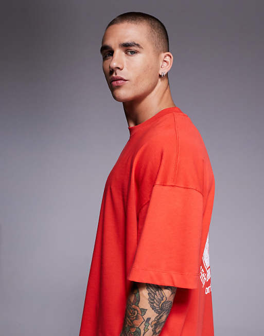 4505 Running Back Print Oversized Cotton T-shirt With Quick Dry Finish In Cherry