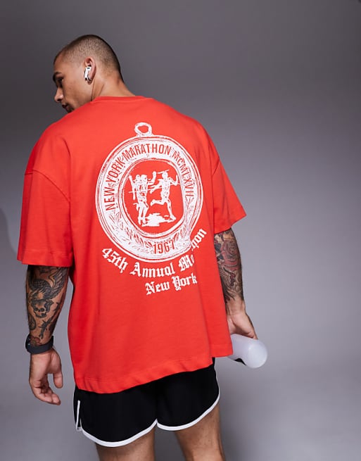 4505 Running back print oversized cotton t-shirt with quick dry finish in cherry