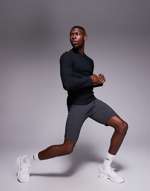 4505 Running Base Layer Ribbed Legging Shorts With Phone Pocket In Charcoal