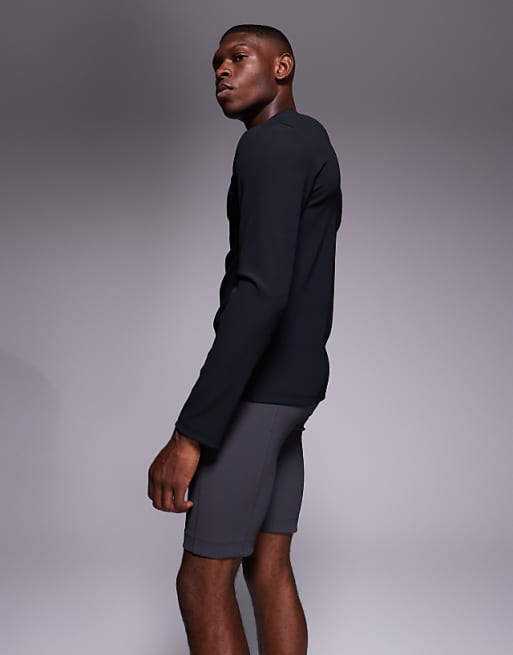 4505 Running Base Layer Ribbed Legging Shorts With Phone Pocket In Charcoal