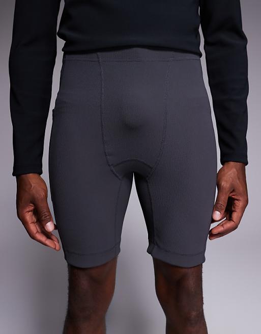 4505 Running Base Layer Ribbed Legging Shorts With Phone Pocket In Charcoal