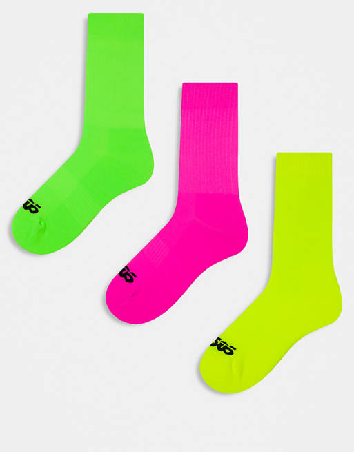 4505 running socks with arch support and anti bacterial finish in neon pink yellow green