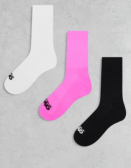 4505 running socks with arch support and anti bacterial finish in white black and neon pink